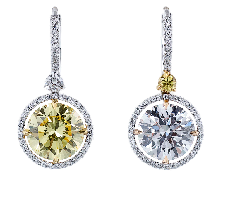 Fancy colour round brilliant diamond earrings